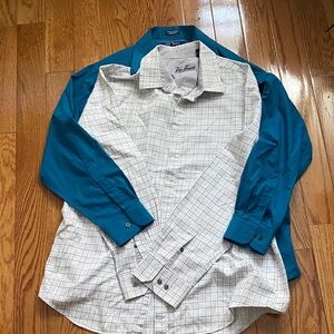 Van Heusen Men's Teal and White Plaid Shirt